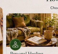 A cozy living room with plants and soft seating for personal healing